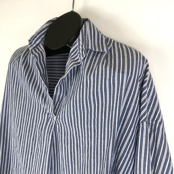 French Connection Striped Popover Top Women's Size XS Woven Cotton Casual - Picture 3 of 10